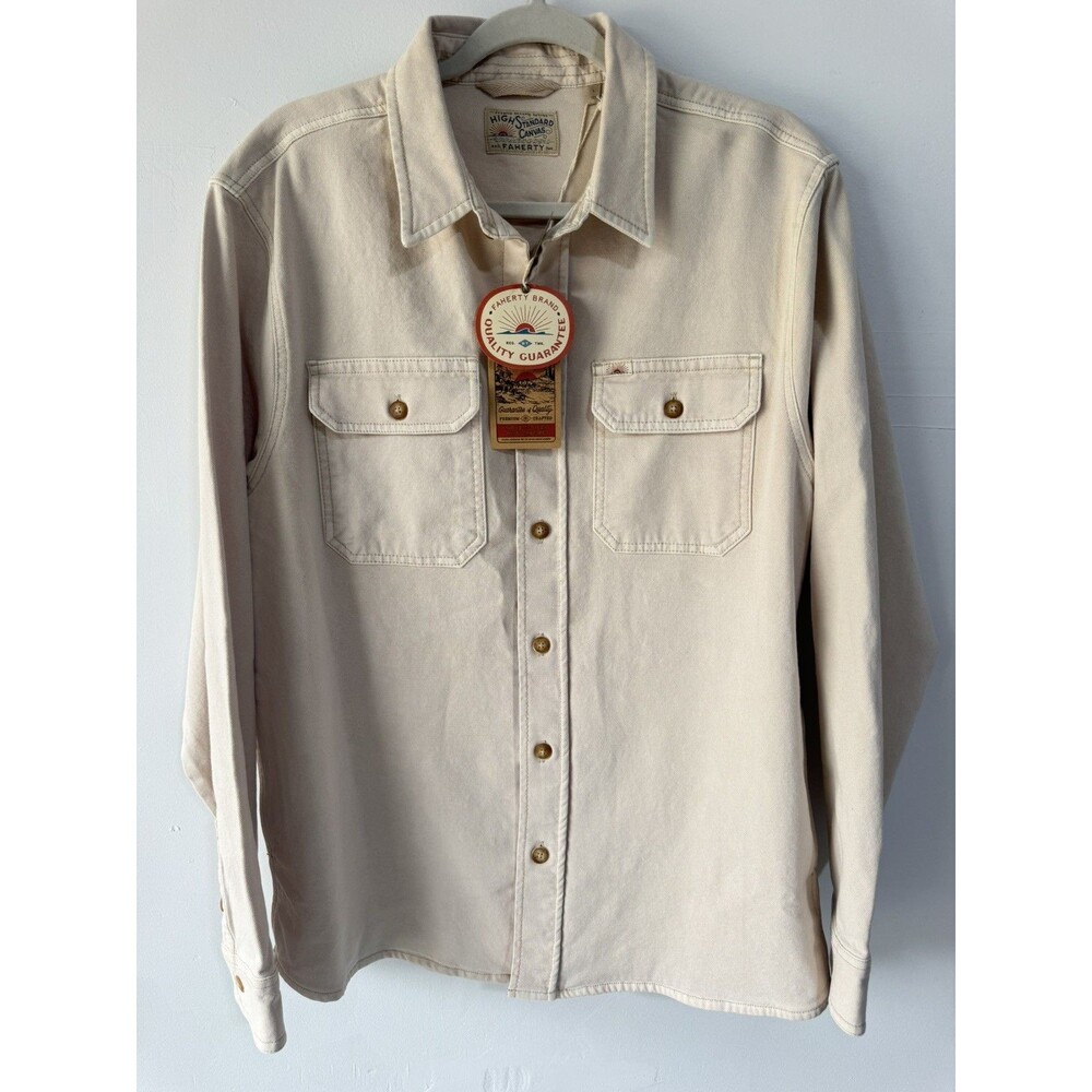 Faherty Sunwashed Canvas CPO Shirt Jacket Size L Mens Aspen Ivory MOF2410 NEW - Picture 3 of 11